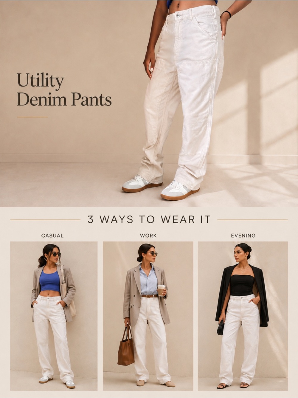 Uniqlo White Utility Cargo Pants Drawstring Waist Size Small